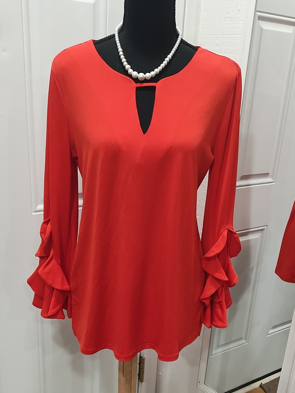 Melissa Paige Red Long Sleeve Keyhole Top with Ruffle Sleeves